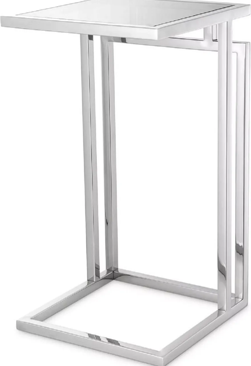 Casa Padrino Luxus Beistelltisch Silber / Grau 33 x 33 x H. 60 cm - Edelstahl Tisch mit Glasplatte - Wohnzimmer Möbel - Luxus Möbel - Luxus Einrichtung - Luxus Interior