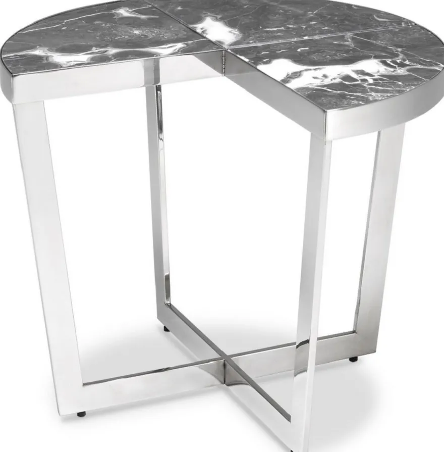 Casa Padrino Luxus Beistelltisch Silber / Grau Ø 60 x H. 50,5 cm - Edelstahl Tisch mit Marmorplatten - Luxus Wohnzimmer Möbel