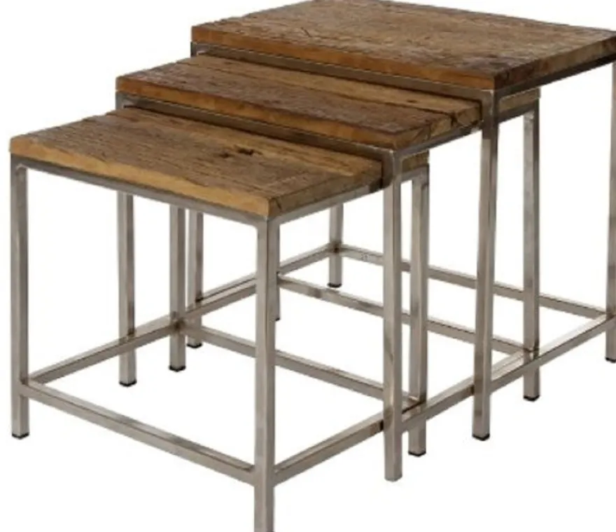 Casa Padrino Luxus Beistelltisch Set Braun / Silber 45 x 30 x H. 45 cm - Beistelltische mit Metall Untergestell