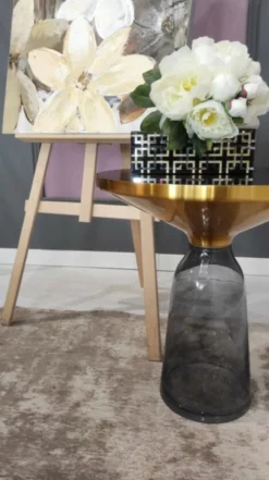 Casa Padrino Luxus Beistelltisch Schwarz / Grau / Gold Ø 50 x H. 53 cm - Runder Glas Tisch - Moderne Wohnzimmer Möbel