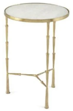 Casa Padrino Luxus Beistelltisch Bambus Design Gold Finish / weißer Marmor 46 x 46 x H 66 cm - Hotel Collection