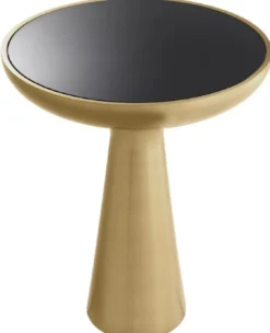 Casa Padrino Luxus Beistelltisch Messing / Schwarz Ø 50 x H. 60 cm - Runder Edelstahl Tisch mit Glasplatte - Wohnzimmer Möbel