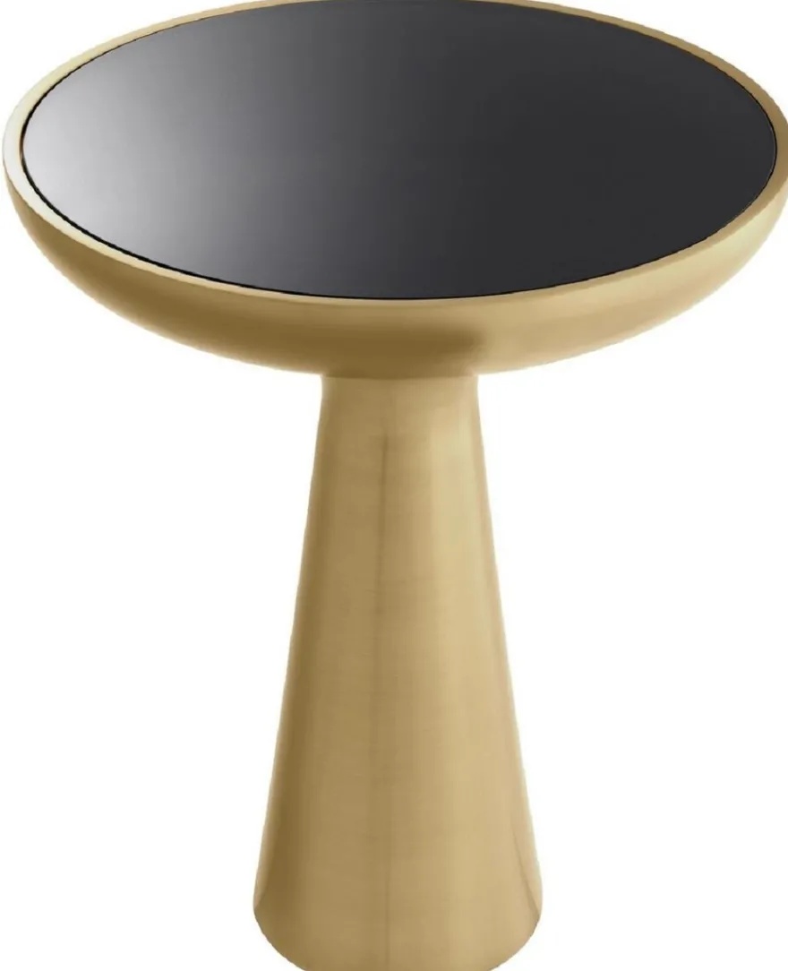 Casa Padrino Luxus Beistelltisch Messing / Schwarz Ø 50 x H. 60 cm - Runder Edelstahl Tisch mit Glasplatte - Wohnzimmer Möbel