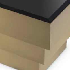 Casa Padrino Luxus Beistelltisch Messingfarben / Schwarz 55 x 55 x H. 45 cm - Quadratischer Edelstahl Tisch mit Glasplatte - Wohnzimmer Möbel - Luxus Möbel
