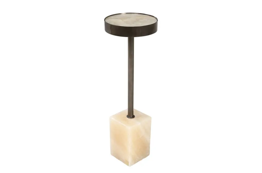 Casa Padrino Luxus Beistelltisch Ø 21 x H. 64 cm - Runder Onyx Tisch mit Edelstahl Fuß - Luxus Möbel