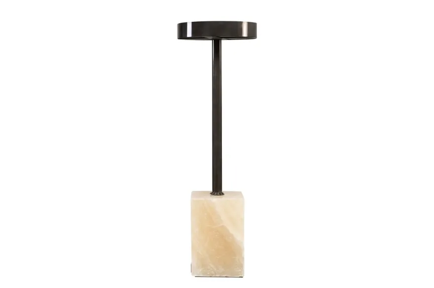 Casa Padrino Luxus Beistelltisch Ø 21 x H. 64 cm - Runder Onyx Tisch mit Edelstahl Fuß - Luxus Möbel
