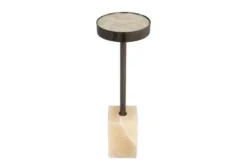 Casa Padrino Luxus Beistelltisch Ø 21 x H. 64 cm - Runder Onyx Tisch mit Edelstahl Fuß - Luxus Möbel
