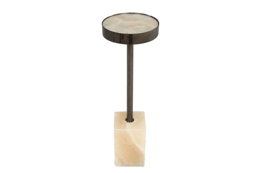 Casa Padrino Luxus Beistelltisch Ø 21 x H. 64 cm - Runder Onyx Tisch mit Edelstahl Fuß - Luxus Möbel