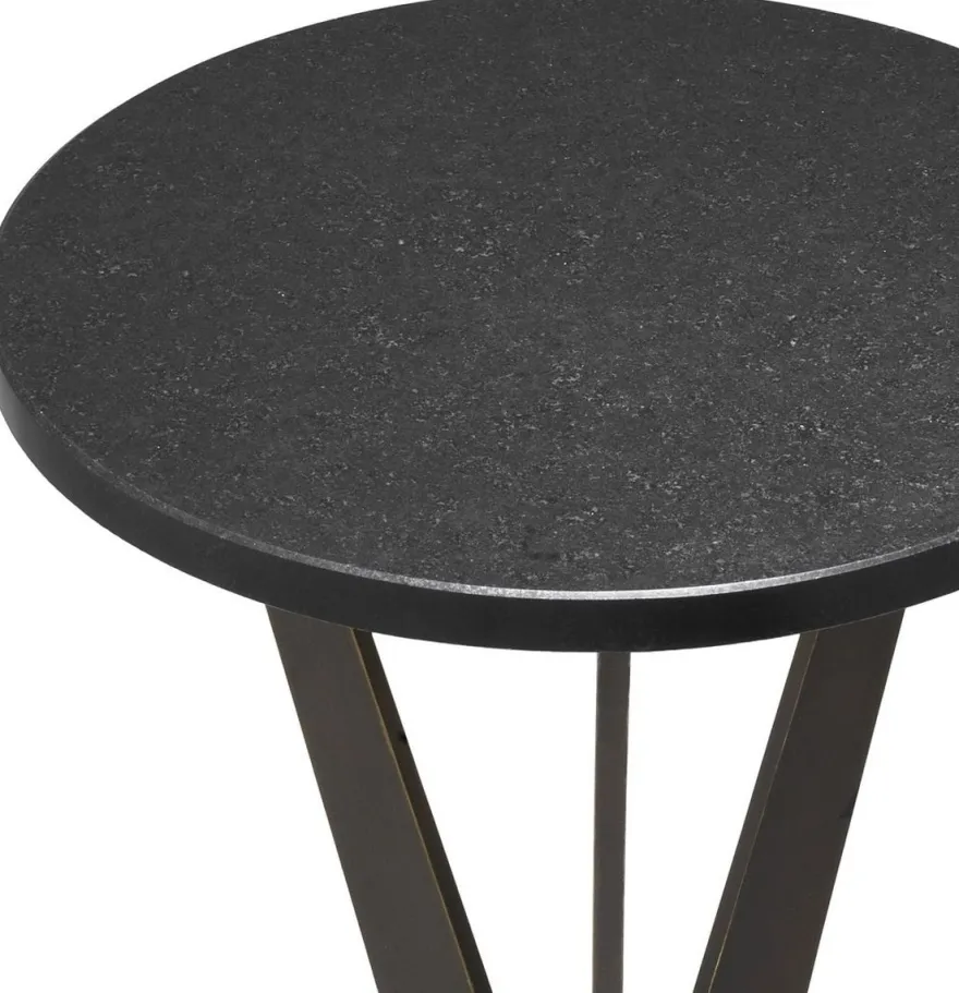 Casa Padrino Luxus Beistelltisch Schwarz / Bronzefarben Ø 30,5 x H. 52 cm - Runder Tisch mit Granitplatte und Metall Beinen - Wohnzimmer Möbel - Luxus Möbel
