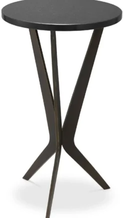 Casa Padrino Luxus Beistelltisch Schwarz / Bronzefarben Ø 30,5 x H. 52 cm - Runder Tisch mit Granitplatte und Metall Beinen - Wohnzimmer Möbel - Luxus Möbel