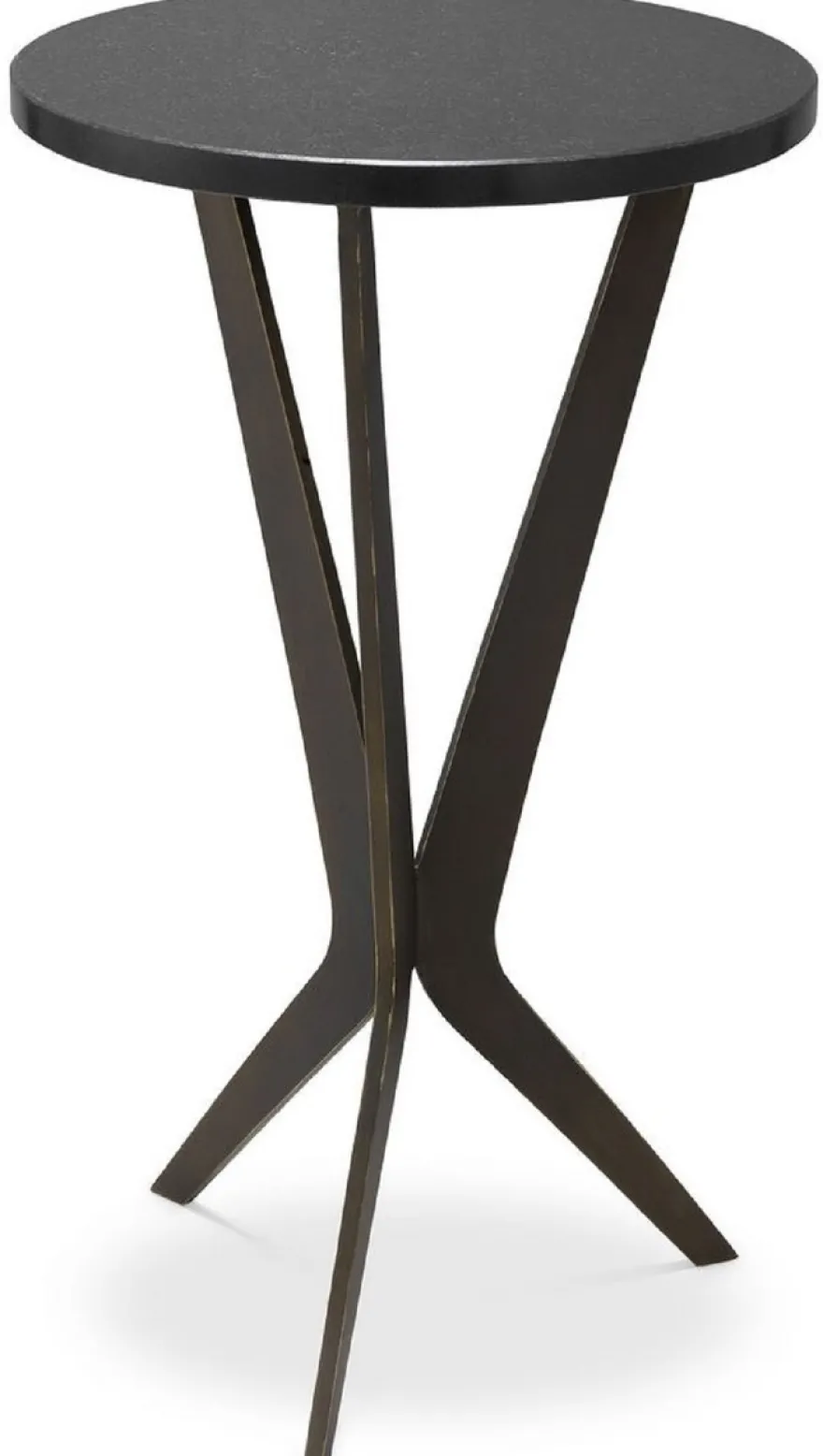 Casa Padrino Luxus Beistelltisch Schwarz / Bronzefarben Ø 30,5 x H. 52 cm - Runder Tisch mit Granitplatte und Metall Beinen - Wohnzimmer Möbel - Luxus Möbel