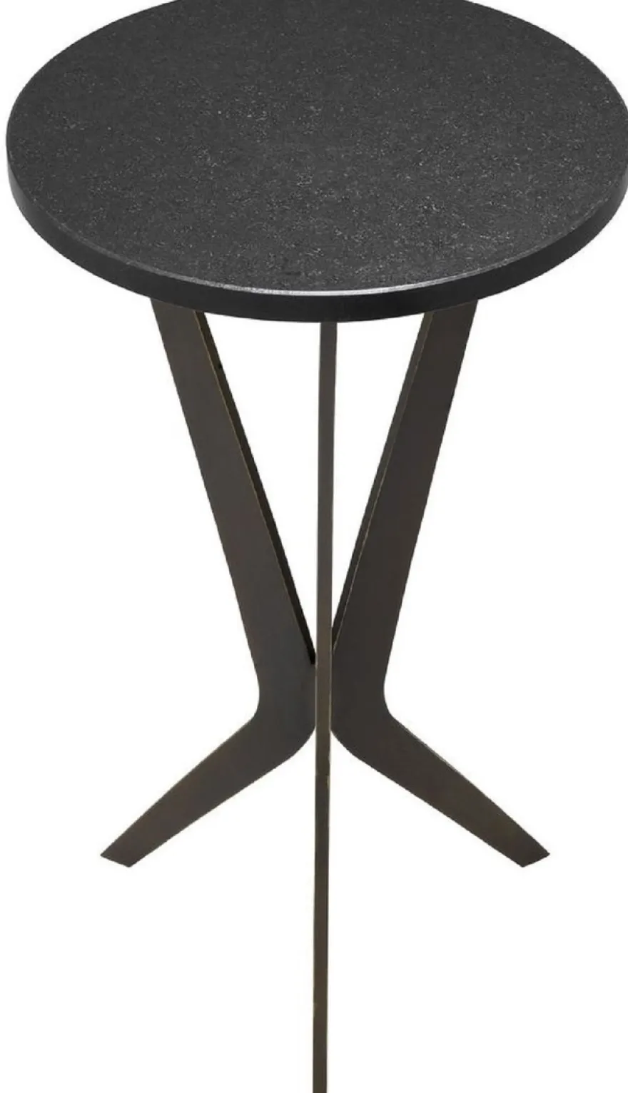 Casa Padrino Luxus Beistelltisch Schwarz / Bronzefarben Ø 30,5 x H. 52 cm - Runder Tisch mit Granitplatte und Metall Beinen - Wohnzimmer Möbel - Luxus Möbel