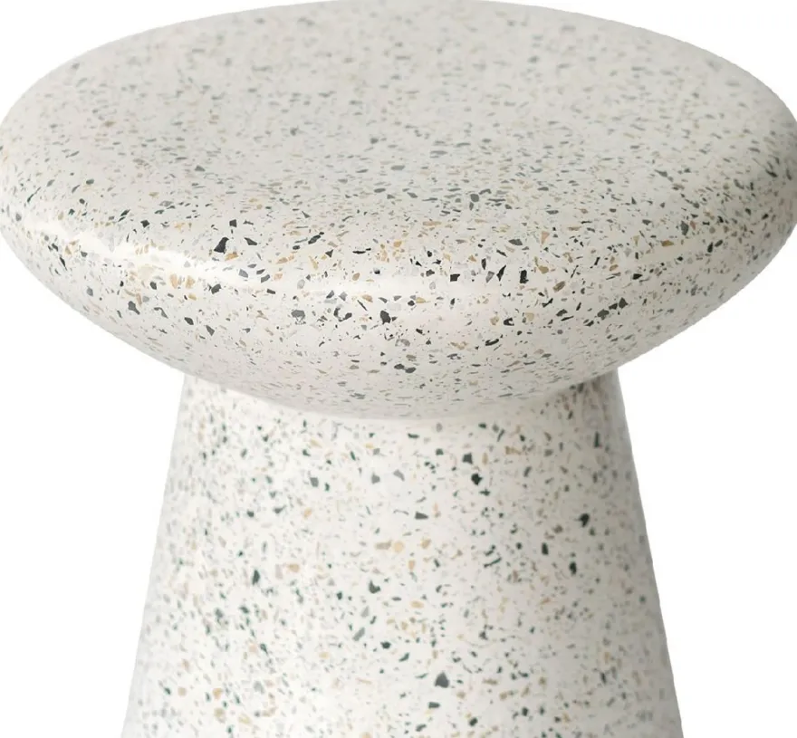 Casa Padrino Luxus Beistelltisch / Hocker Weiß Ø 50 x H. 47 cm - Runder Beton Tisch / Sitzhocker - Wohnzimmer Möbel - Luxus Möbel - Beton Möbel - Luxus Einrichtung - Wohnzimmer Einrichtung