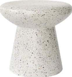 Casa Padrino Luxus Beistelltisch / Hocker Weiß Ø 50 x H. 47 cm - Runder Beton Tisch / Sitzhocker - Wohnzimmer Möbel - Luxus Möbel - Beton Möbel - Luxus Einrichtung - Wohnzimmer Einrichtung