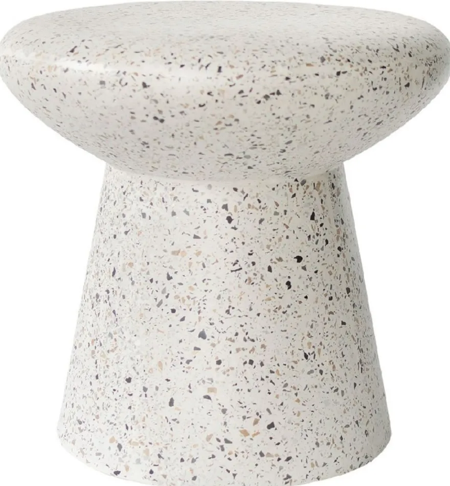 Casa Padrino Luxus Beistelltisch / Hocker Weiß Ø 50 x H. 47 cm - Runder Beton Tisch / Sitzhocker - Wohnzimmer Möbel - Luxus Möbel - Beton Möbel - Luxus Einrichtung - Wohnzimmer Einrichtung