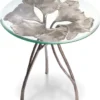 Casa Padrino Luxus Beistelltisch Vintage Messing Ø 58 x H. 56,5 cm - Runder Aluminium Tisch mit Glasplatte - Luxus Möbel - Wohnzimmer Möbel - Hotel Möbel - Luxus Einrichtung