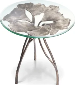 Casa Padrino Luxus Beistelltisch Vintage Messing Ø 58 x H. 56,5 cm - Runder Aluminium Tisch mit Glasplatte - Luxus Möbel - Wohnzimmer Möbel - Hotel Möbel - Luxus Einrichtung