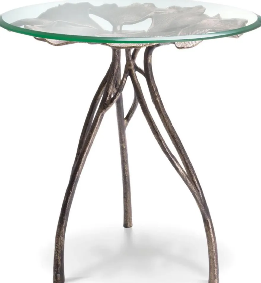 Casa Padrino Luxus Beistelltisch Vintage Messing Ø 58 x H. 56,5 cm - Runder Aluminium Tisch mit Glasplatte - Luxus Möbel - Wohnzimmer Möbel - Hotel Möbel - Luxus Einrichtung