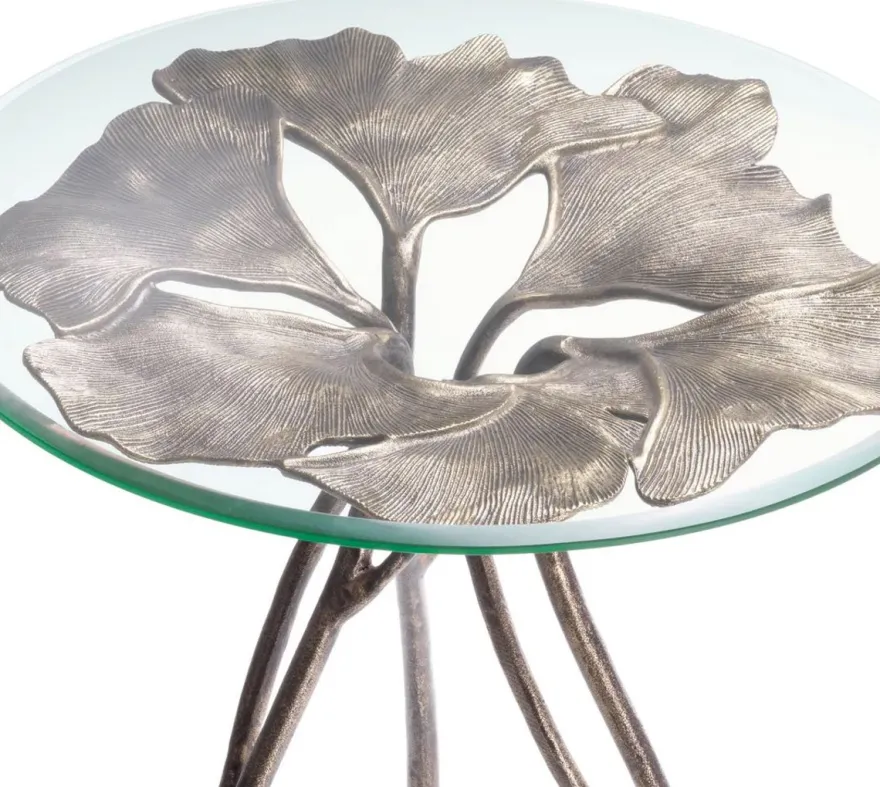 Casa Padrino Luxus Beistelltisch Vintage Messing Ø 58 x H. 56,5 cm - Runder Aluminium Tisch mit Glasplatte - Luxus Möbel - Wohnzimmer Möbel - Hotel Möbel - Luxus Einrichtung