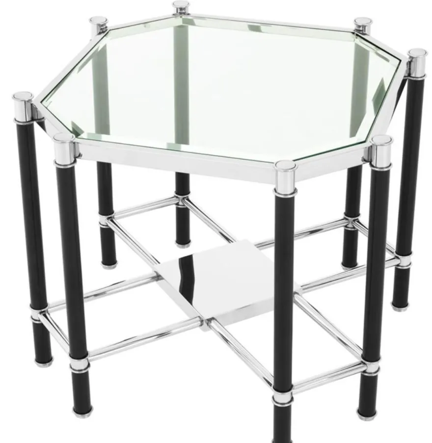 Casa Padrino Luxus Beistelltisch mit Glasplatte Silber / Schwarz 72,5 x 72,5 x H. 55,5 cm - Wohnzimmermöbel