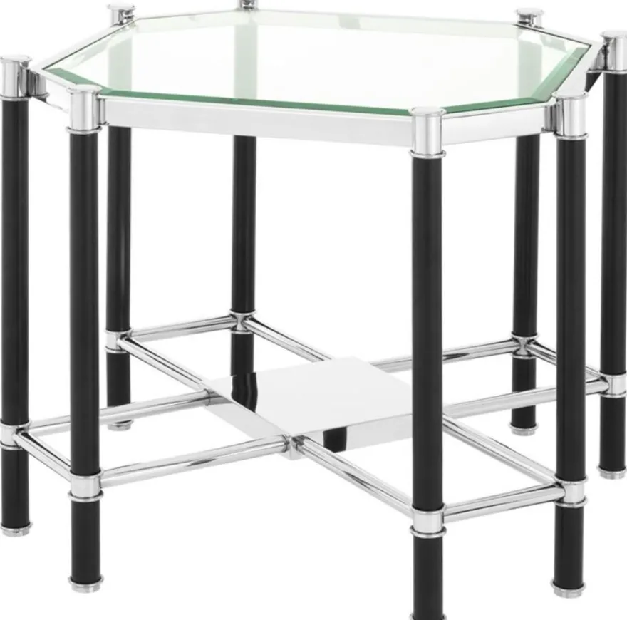 Casa Padrino Luxus Beistelltisch mit Glasplatte Silber / Schwarz 72,5 x 72,5 x H. 55,5 cm - Wohnzimmermöbel