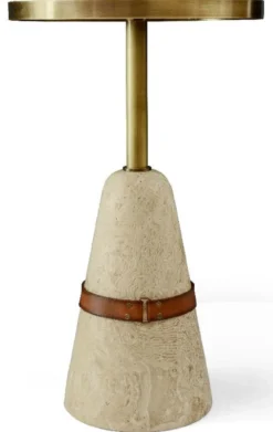 Casa Padrino Luxus Beistelltisch Braun / Messing / Beige Ø 40 x H. 74,5 cm - Runder Tisch mit Marmorfuß - Wohnzimmer Möbel - Luxus Möbel