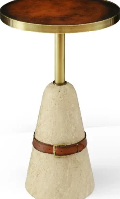 Casa Padrino Luxus Beistelltisch Braun / Messing / Beige Ø 40 x H. 74,5 cm - Runder Tisch mit Marmorfuß - Wohnzimmer Möbel - Luxus Möbel