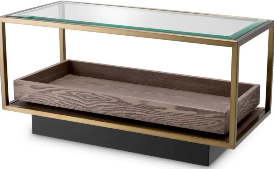 Casa Padrino Luxus Beistelltisch Messing / Grau / Schwarz 90 x 42 x H. 44 cm - Rechteckiger Wohnzimmer Tisch mit Glasplatte - Hotel Tisch - Wohnzimmer Möbel - Hotel Möbel - Luxus Möbel