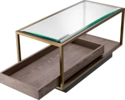Casa Padrino Luxus Beistelltisch Messing / Grau / Schwarz 90 x 42 x H. 44 cm - Rechteckiger Wohnzimmer Tisch mit Glasplatte - Hotel Tisch - Wohnzimmer Möbel - Hotel Möbel - Luxus Möbel