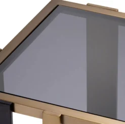 Casa Padrino Luxus Beistelltisch Messing / Schwarz / Grau 47,5 x 47,5 x H. 55,5 cm - Quadratischer Tisch mit Glasplatten - Wohnzimmer Möbel - Luxus Möbel - Luxus Qualität