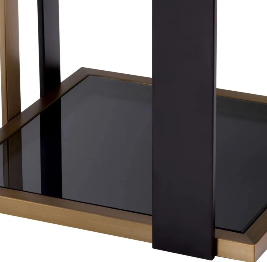Casa Padrino Luxus Beistelltisch Messing / Schwarz / Grau 47,5 x 47,5 x H. 55,5 cm - Quadratischer Tisch mit Glasplatten - Wohnzimmer Möbel - Luxus Möbel - Luxus Qualität