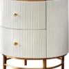 Casa Padrino Luxus Beistelltisch Weiß / Messingfarben / Gold Ø 50 x H. 58 cm - Runder Nachttisch mit 2 Schubladen - Moderne Möbel
