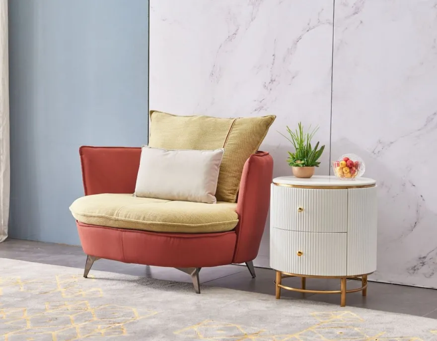 Casa Padrino Luxus Beistelltisch Weiß / Messingfarben / Gold Ø 50 x H. 58 cm - Runder Nachttisch mit 2 Schubladen - Moderne Möbel