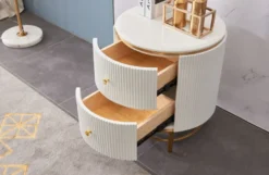 Casa Padrino Luxus Beistelltisch Weiß / Messingfarben / Gold Ø 50 x H. 58 cm - Runder Nachttisch mit 2 Schubladen - Moderne Möbel