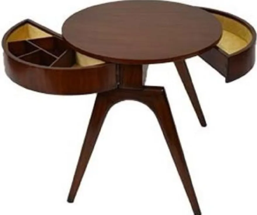 Casa Padrino Luxus Beistelltisch Dunkelbraun Ø 54 x H. 54 cm - Runder Mahagoni Tisch mit 2 Schubladen - Luxus Qualität