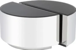 Casa Padrino Luxus Beistelltisch Set Silber / Schwarz - 2 halbkreisförmige Edelstahl Tische mit abgeschrägten Glasplatten - Luxus Wohnzimmer Möbel