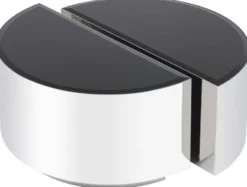 Casa Padrino Luxus Beistelltisch Set Silber / Schwarz - 2 halbkreisförmige Edelstahl Tische mit abgeschrägten Glasplatten - Luxus Wohnzimmer Möbel
