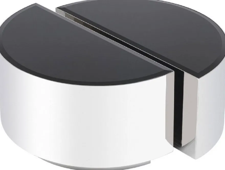 Casa Padrino Luxus Beistelltisch Set Silber / Schwarz - 2 halbkreisförmige Edelstahl Tische mit abgeschrägten Glasplatten - Luxus Wohnzimmer Möbel