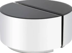 Casa Padrino Luxus Beistelltisch Set Silber / Schwarz - 2 halbkreisförmige Edelstahl Tische mit abgeschrägten Glasplatten - Luxus Wohnzimmer Möbel