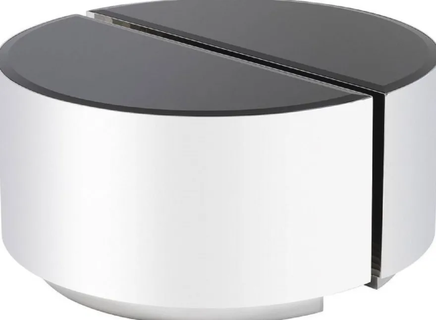 Casa Padrino Luxus Beistelltisch Set Silber / Schwarz - 2 halbkreisförmige Edelstahl Tische mit abgeschrägten Glasplatten - Luxus Wohnzimmer Möbel