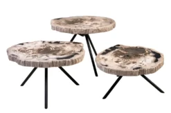 Casa Padrino Luxus Beistelltisch 3er Set Braun - Tische aus versteinertem Holz H. 25 / 33 / 40 cm - Luxus Möbel