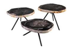 Casa Padrino Luxus Beistelltisch 3er Set Braun - Tische aus versteinertem Holz H. 25 / 33 / 40 cm - Luxus Möbel