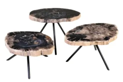 Casa Padrino Luxus Beistelltisch 3er Set Braun - Tische aus versteinertem Holz H. 25 / 33 / 40 cm - Luxus Möbel