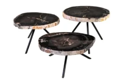 Casa Padrino Luxus Beistelltisch 3er Set Braun - Tische aus versteinertem Holz H. 25 / 33 / 40 cm - Luxus Möbel