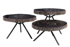 Casa Padrino Luxus Beistelltisch 3er Set Braun - Tische aus versteinertem Holz H. 25 / 33 / 40 cm - Luxus Möbel