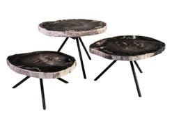 Casa Padrino Luxus Beistelltisch 3er Set Braun - Tische aus versteinertem Holz H. 25 / 33 / 40 cm - Luxus Möbel