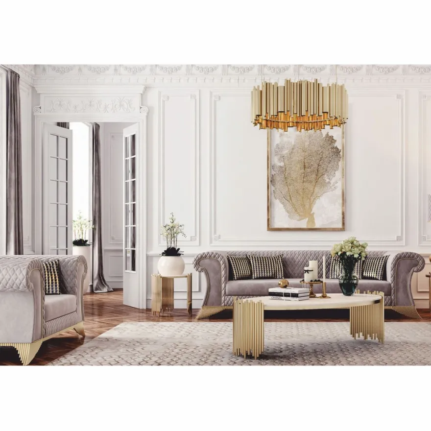 Casa Padrino Luxus Beistelltisch mit Kunstmarmor Tischplatte Weiß / Gold Ø 59 cm