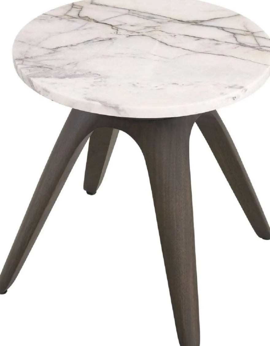 Casa Padrino Luxus Beistelltisch Mokka / Weiß-Flieder Ø 40 x H. 41 cm - Runder Mahagoni Tisch mit Marmorplatte - Wohnzimmer Möbel - Luxus Möbel