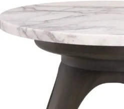 Casa Padrino Luxus Beistelltisch Mokka / Weiß-Flieder Ø 40 x H. 41 cm - Runder Mahagoni Tisch mit Marmorplatte - Wohnzimmer Möbel - Luxus Möbel