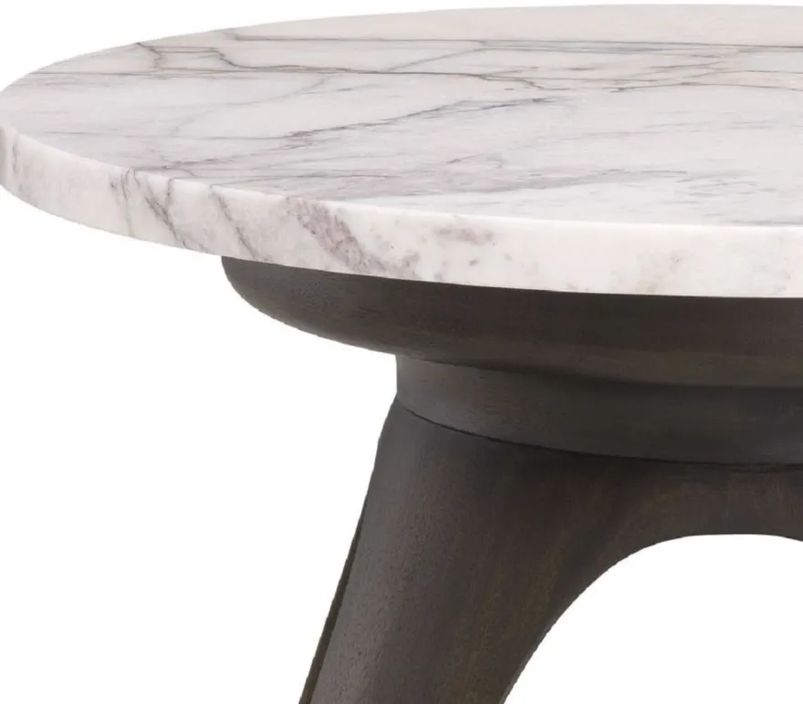 Casa Padrino Luxus Beistelltisch Mokka / Weiß-Flieder Ø 40 x H. 41 cm - Runder Mahagoni Tisch mit Marmorplatte - Wohnzimmer Möbel - Luxus Möbel